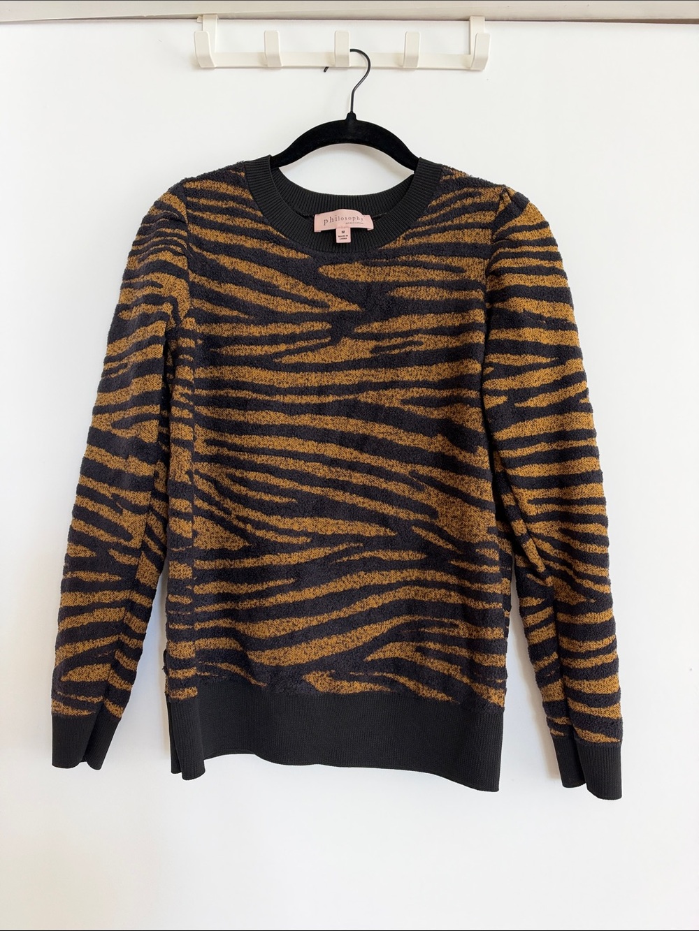 Philosophy Tiger Stripe Textured Sweater Black Gold Size M